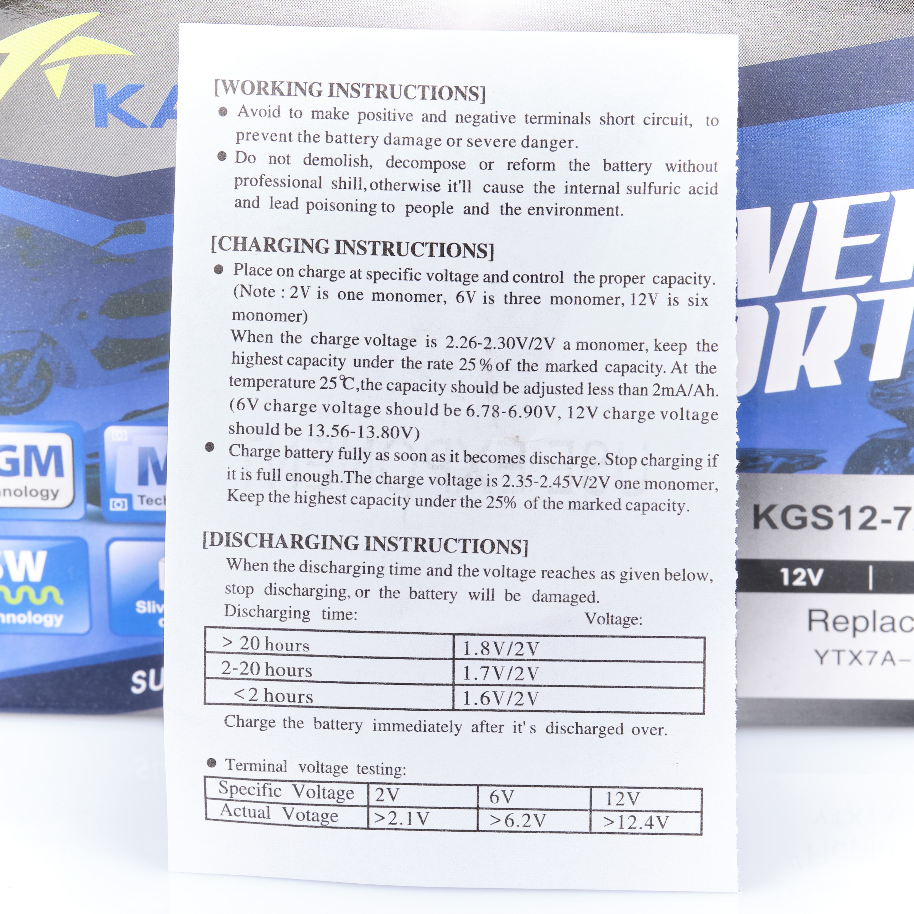 Kage Gelbatterie 12V 6Ah SLA YTX7 A-BS